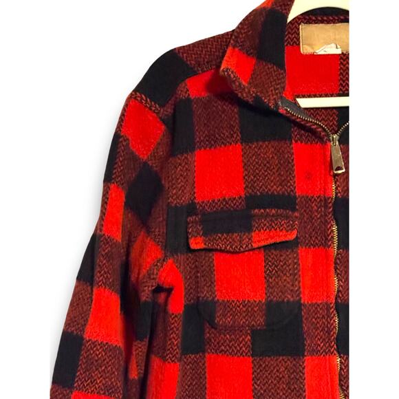 Vintage Red and Black Buffalo Plaid Wool Blend Zip Up Jacket Heavyweight Unisex - Picture 2 of 9